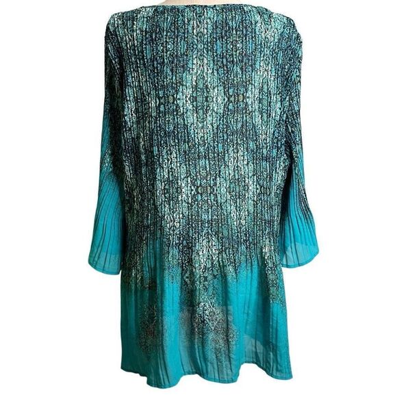 Catherines Womens Embellished Tunic Top 3X Teal Sleeve Artsy Boho Gypsy Pleated - Picture 2 of 7
